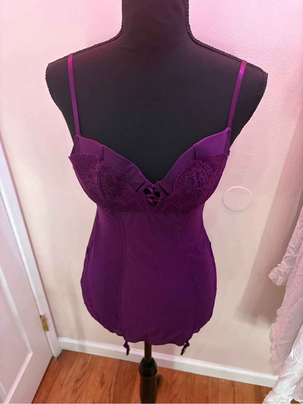 Victoria's Secret Purple Lace-Trim Chemise Bodysuit